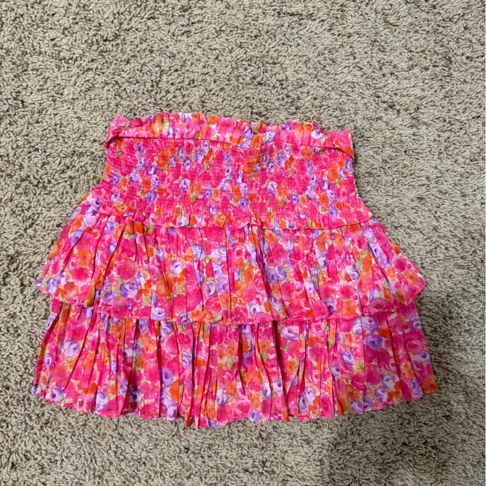 Floral Pink and Orange Smocked Skirt